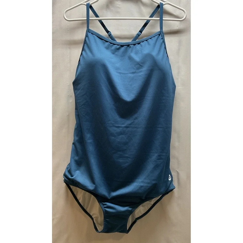 NWT Women's Baleaf Athletic Training 1 Piece Swimsuit Adjustable Steel Blue 44
